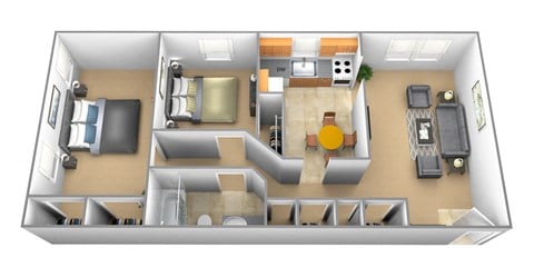 Floor plan for 2 beds, 1 bath, 1012 sqft